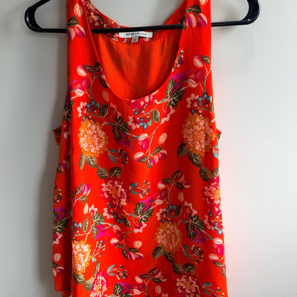 Rose & Olive Vibrant Red Floral Tank Top